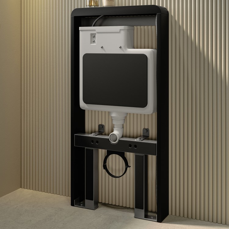 Black Glass Cabinet with Cistern, Frame & Pneumatic Dual Flush Button for Wall Hung Toilets - Hako