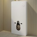 BUN/HAKOWHGW/99915 White Glass WC Toilet Unit with Cistern, Frame & Pneumatic Dual Flush Button for Wall Hung Toilets - Hako