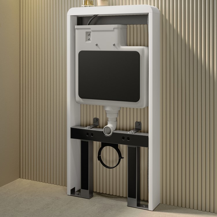 White Glass Cabinet with Cistern, Frame & Pneumatic Dual Flush Button for Wall Hung Toilets - Hako