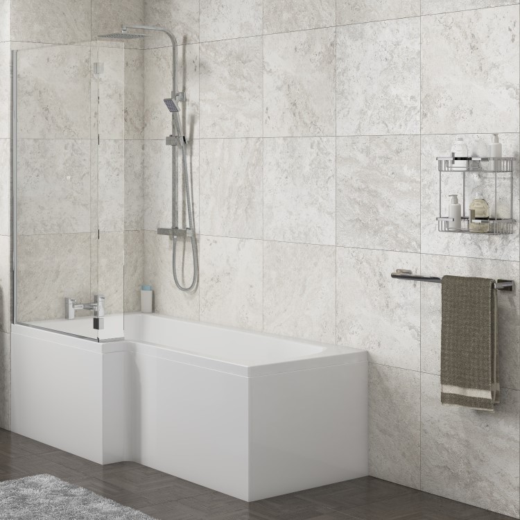 Lena Left Hand L Shape Shower Bath with Side Panel & Shower Screen - 1700 x 700mm