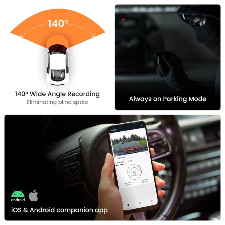 Road Angel Halo Pro 2K Front and 1080p Full HD Rear Dash Cam with 32GB SD Card and HWK
