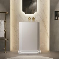 Matt White Oval Stone Resin Freestanding Pedestal Basin with Waste 660mm - Harley
