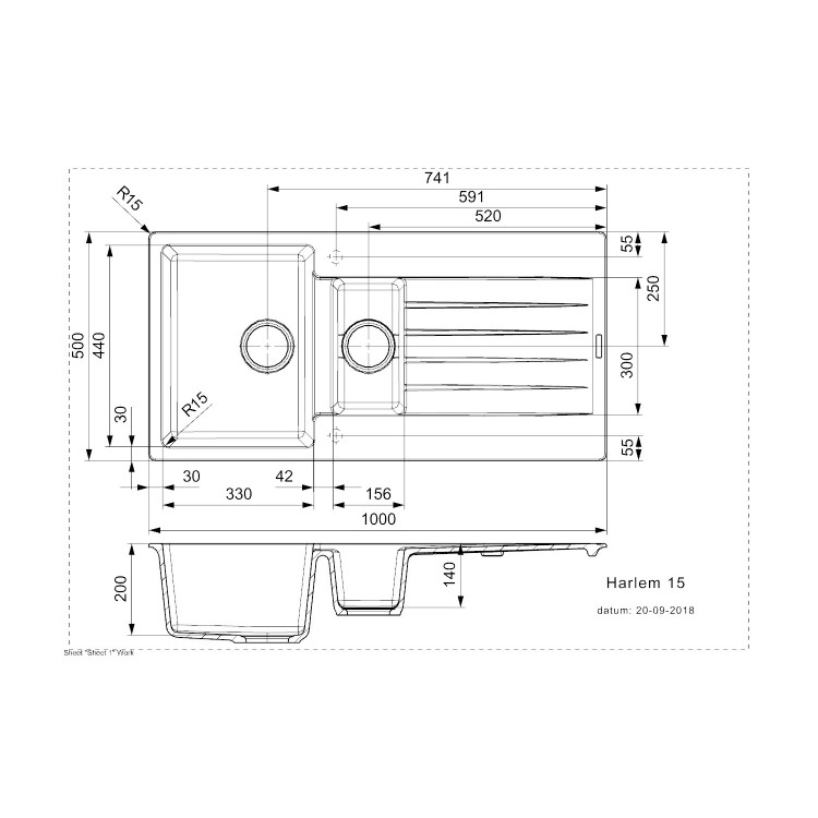 1.5 Bowl Brown Granite Composite Kitchen Sink with Reversible Drainer - Reginox