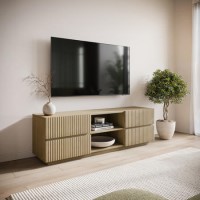 Large Oak Ribbed TV Stand with Storage - TV's up to 70" - Hazel