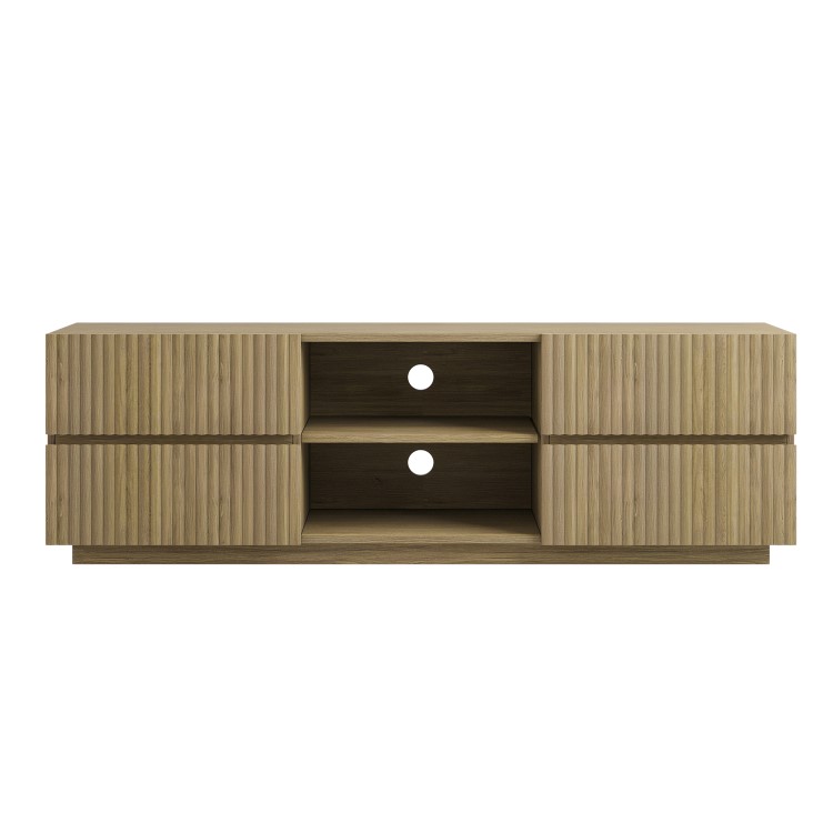 Large Oak Ribbed TV Stand with Storage - TV's up to 70" - Hazel