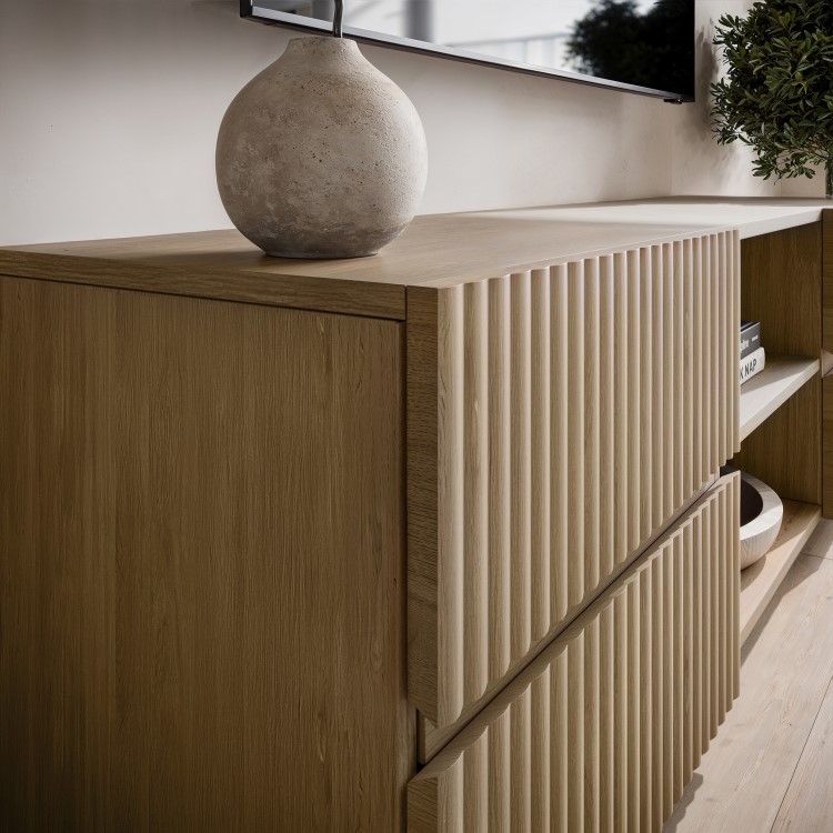 Large Oak Ribbed TV Stand with Storage - TV's up to 70" - Hazel