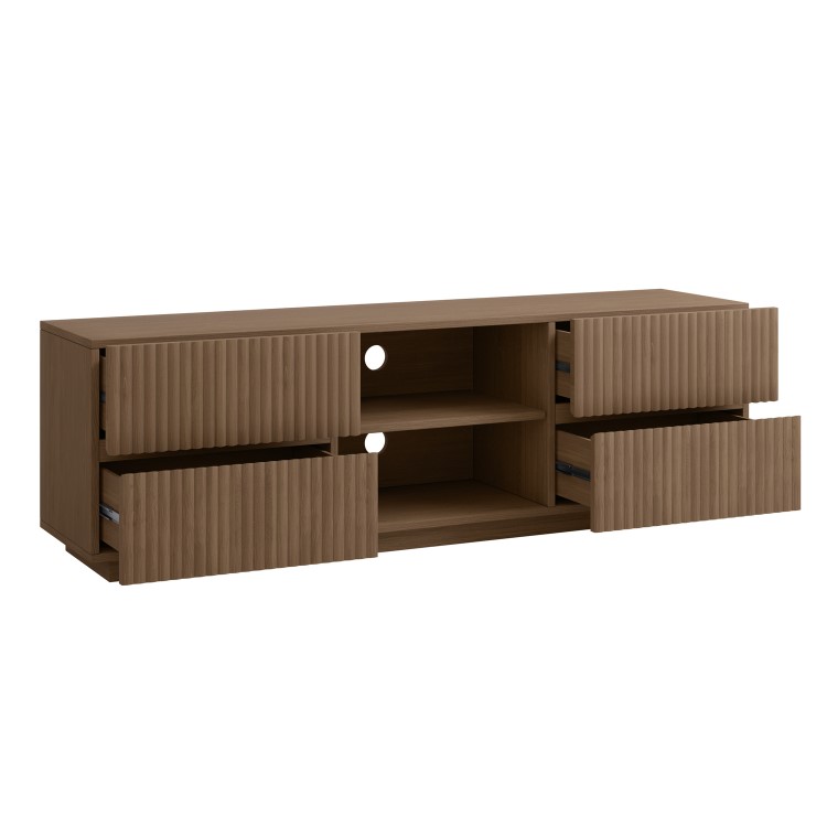 Large Walnut Ribbed TV Stand with Storage - TV's up to 70" - Hazel