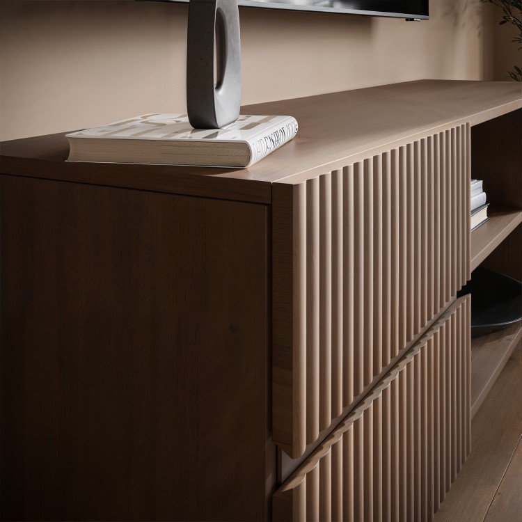 Large Walnut Ribbed TV Stand with Storage - TV's up to 70" - Hazel