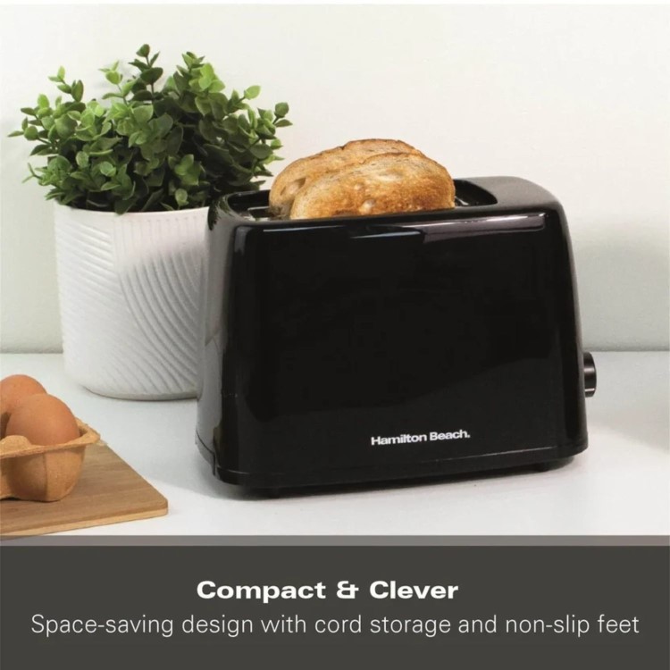 Hamilton Beach HB1116B Essentials 2 Slice Toaster - Black  Wide Slots & Variable Browning