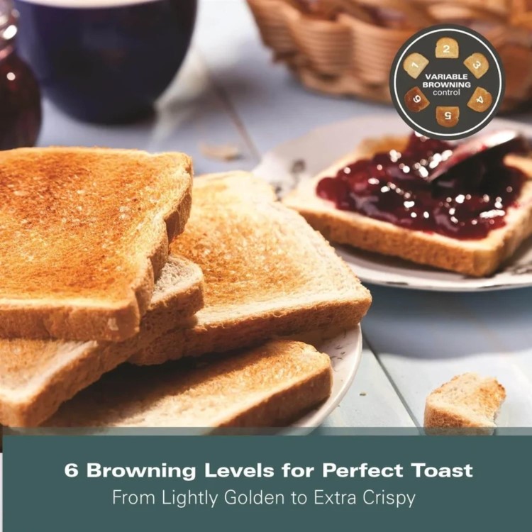 Hamilton Beach HB1116B Essentials 2 Slice Toaster - Black  Wide Slots & Variable Browning