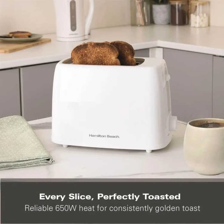 Hamilton Beach HB1116W Essentials 2 Slice Toaster - White - Wide Slots & Variable Browning