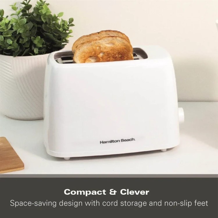 Hamilton Beach HB1116W Essentials 2 Slice Toaster - White - Wide Slots & Variable Browning