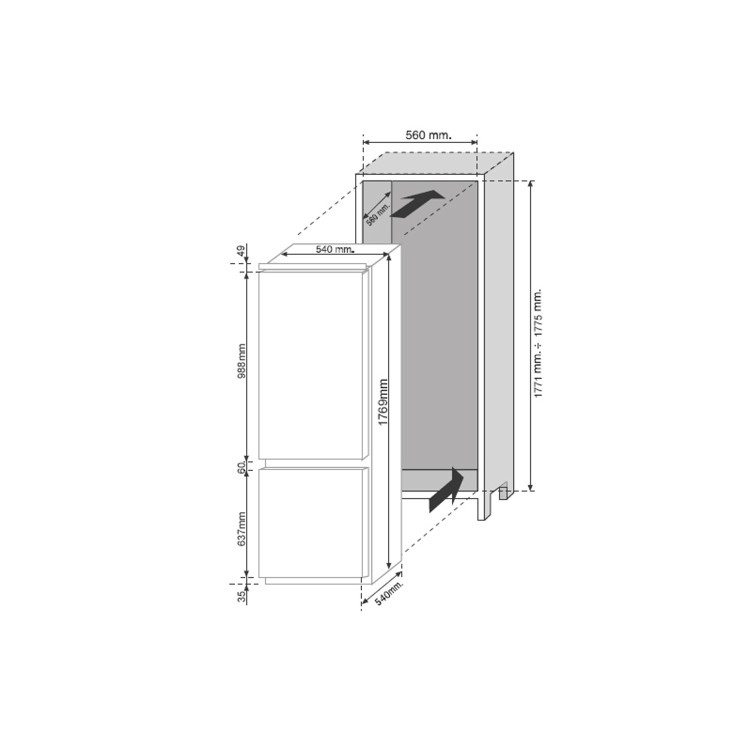 Hoover 250 Litre 70/30 Integrated Fridge Freezer  - White