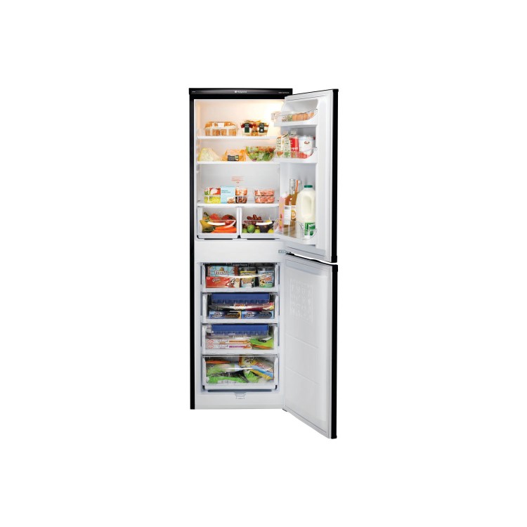 GRADE A2 - HOTPOINT HBD5517B 234 Litre Freestanding Fridge Freezer 50/50 Split A+ Energy Rating 54.5cm Wide - Black
