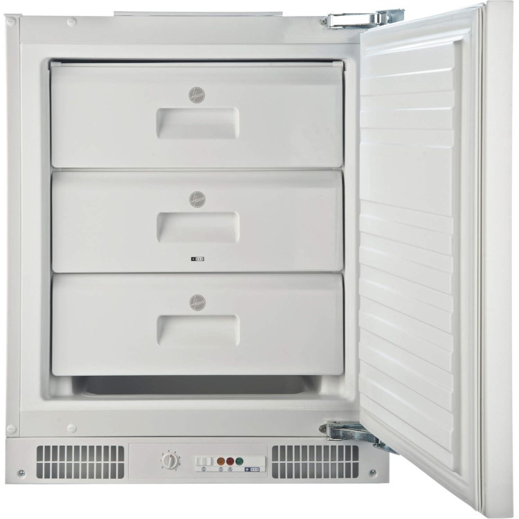 GRADE A1 - Hoover HBFUP130K 59cm Wide Integrated Upright Under Counter Freezer - White
