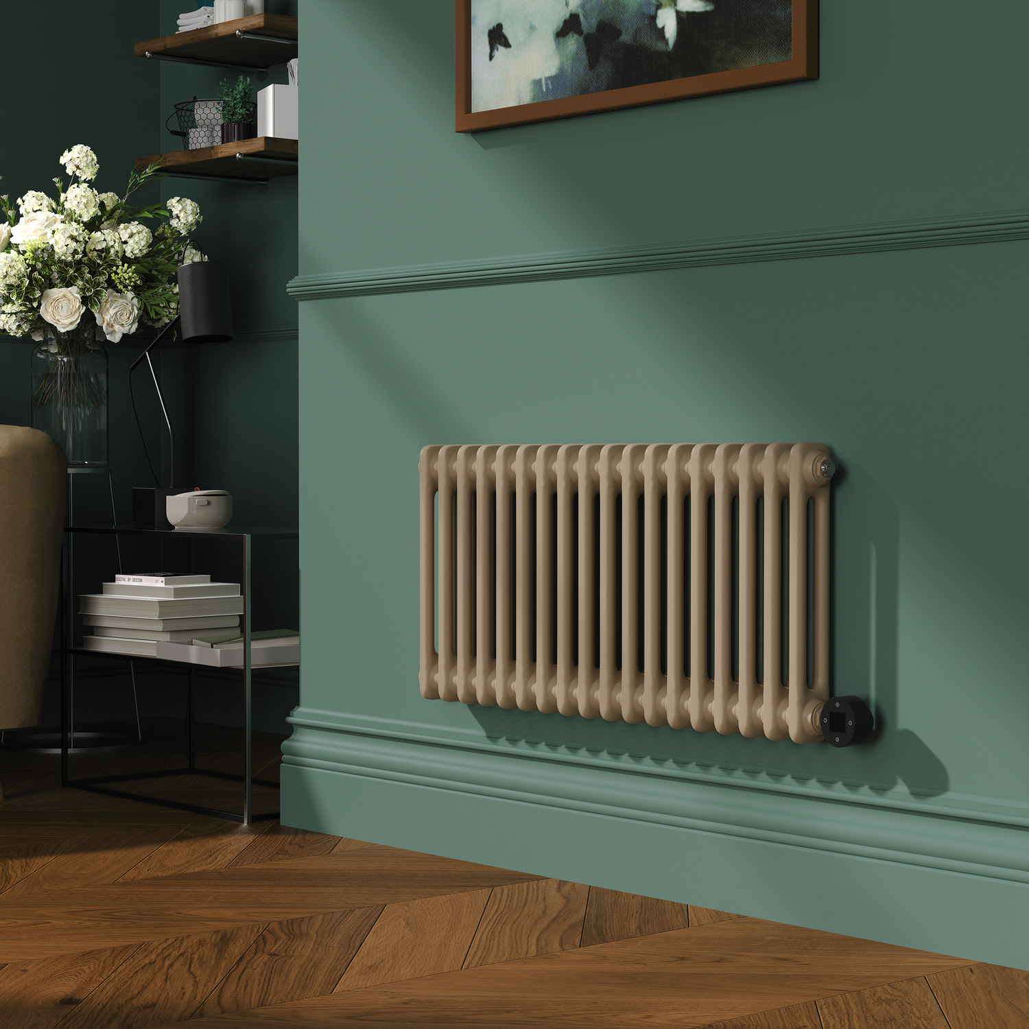 Beige Horizontal Smart Electric Radiator Wi Fi Thermostat 1.2KW H400xW830 Bathroom Safe
