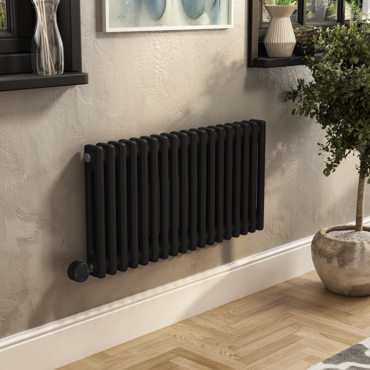 Midnight Electric Horizontal Column Radiator Wi Fi Thermostat 1200W H400xW830mm Bathroom Safe