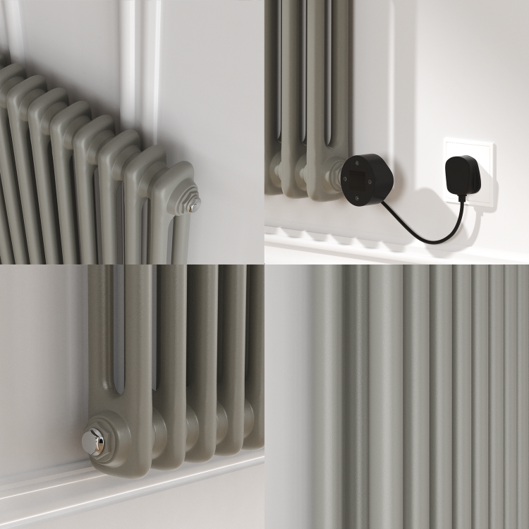 Smoked Stone Horizontal Smart Electric Radiator with Wi-Fi Thermostat - 1.2KW - H400xW830 - Bathroom Safe
