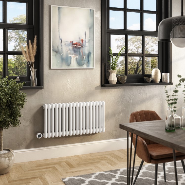 White Horizontal Column Smart Electric Radiator with Wi-Fi Thermostat - 1.2kW - H400xW830mm - Bathroom Safe