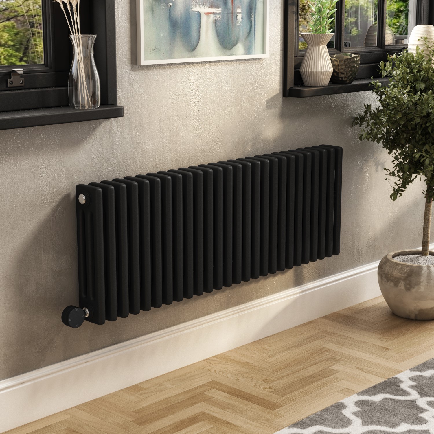 Midnight Horizontal Column Smart Electric Radiator Wi Fi Thermostat 1200W H400xW1190mm Bathroom Safe