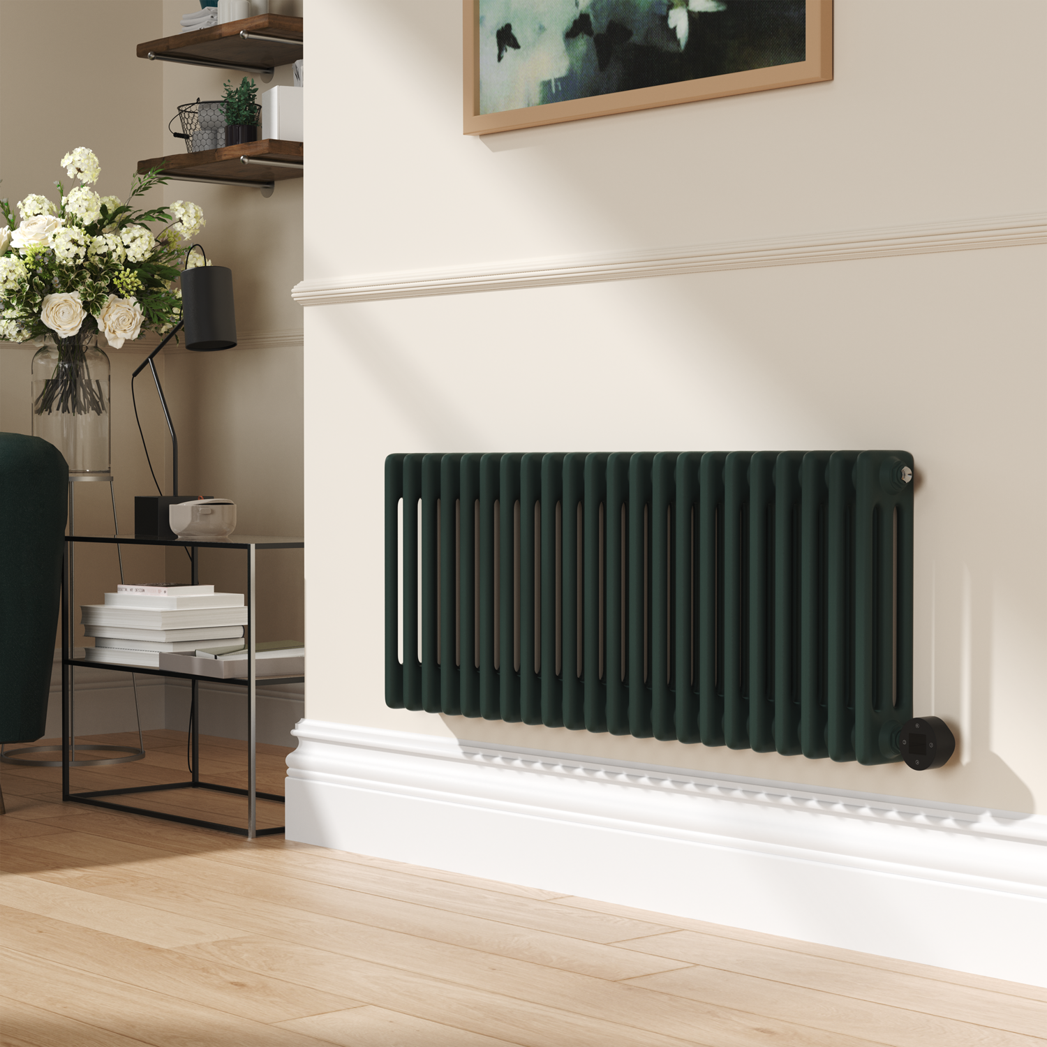 Electriq Evergreen Horizontal Smart Electric Radiator With Wi-Fi Thermostat 1.2Kw H400xw1190 Bathroom Safe HC26-400-1.2EGW