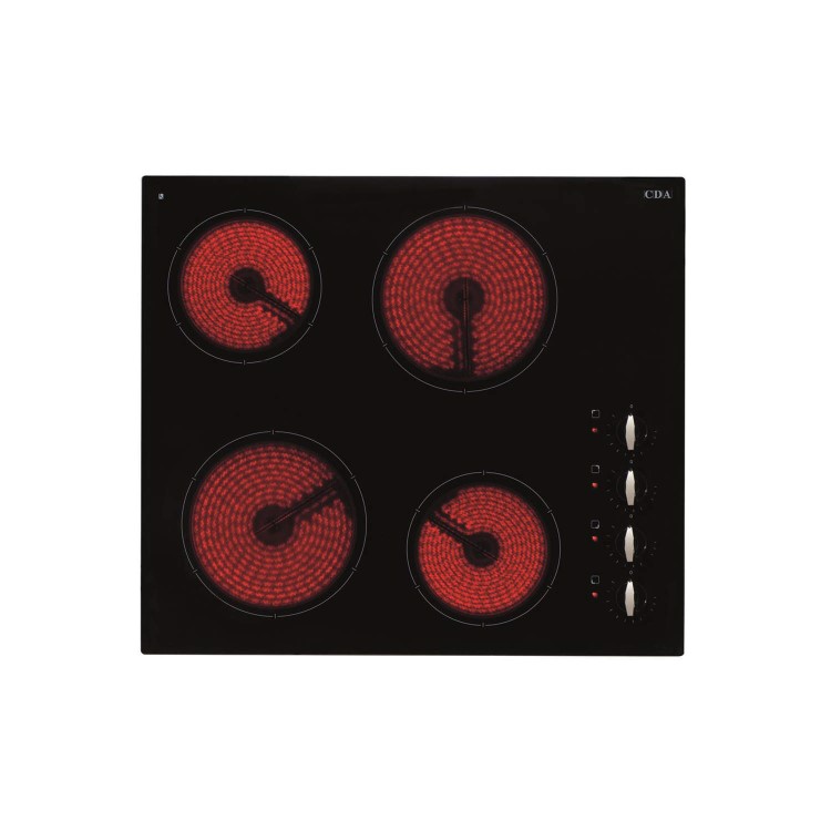 CDA HC6210FR Side Rotary Control Four Zone Frameless Ceramic Hob Black