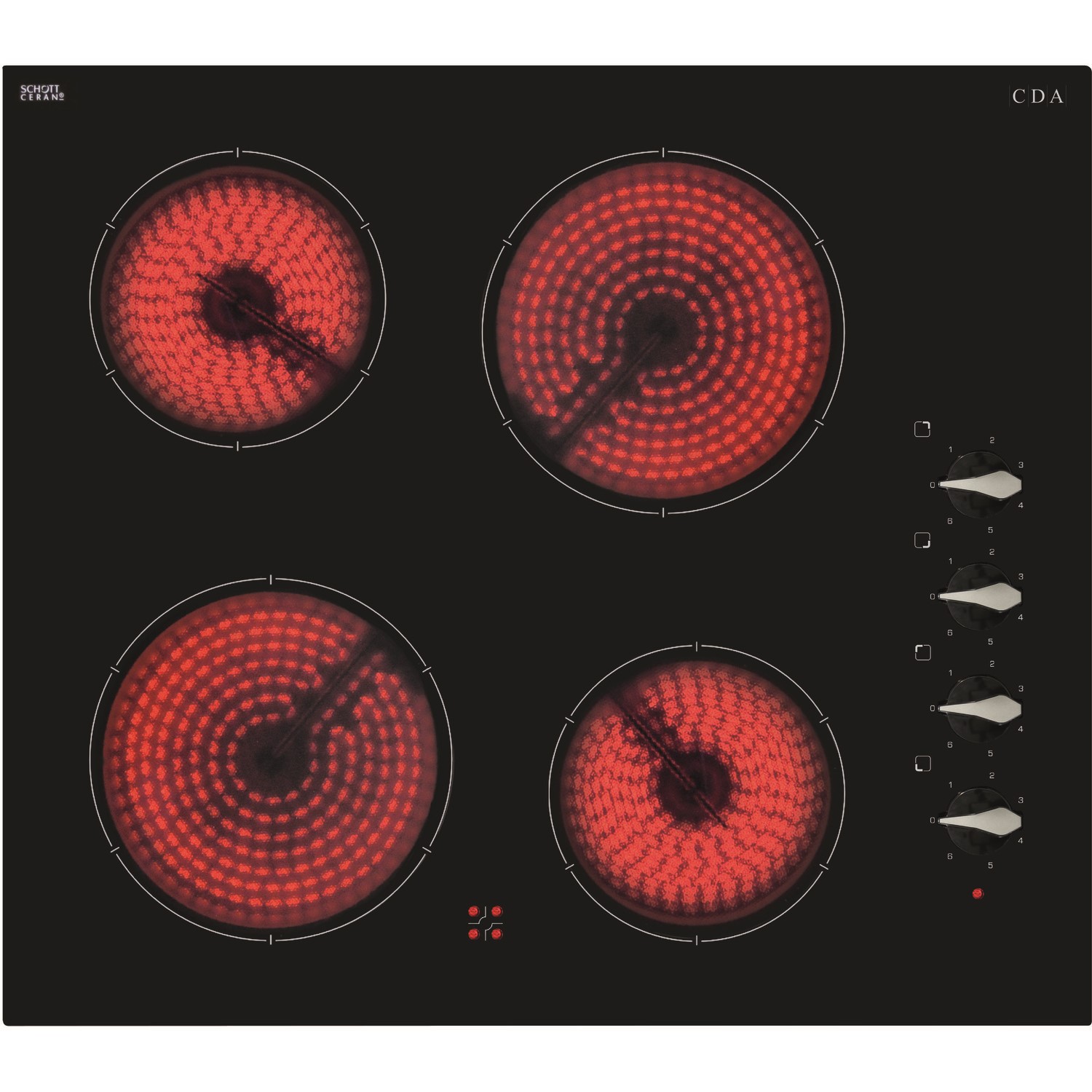 Refurbished CDA HC6212FR Ceramic Hob 60cm 4 Zone Side Control - Frameless