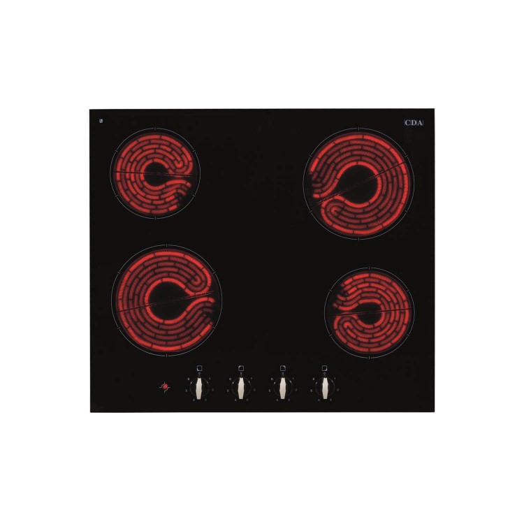 CDA HC6310FR Rotary Control Four Zone Frameless Ceramic Hob Black