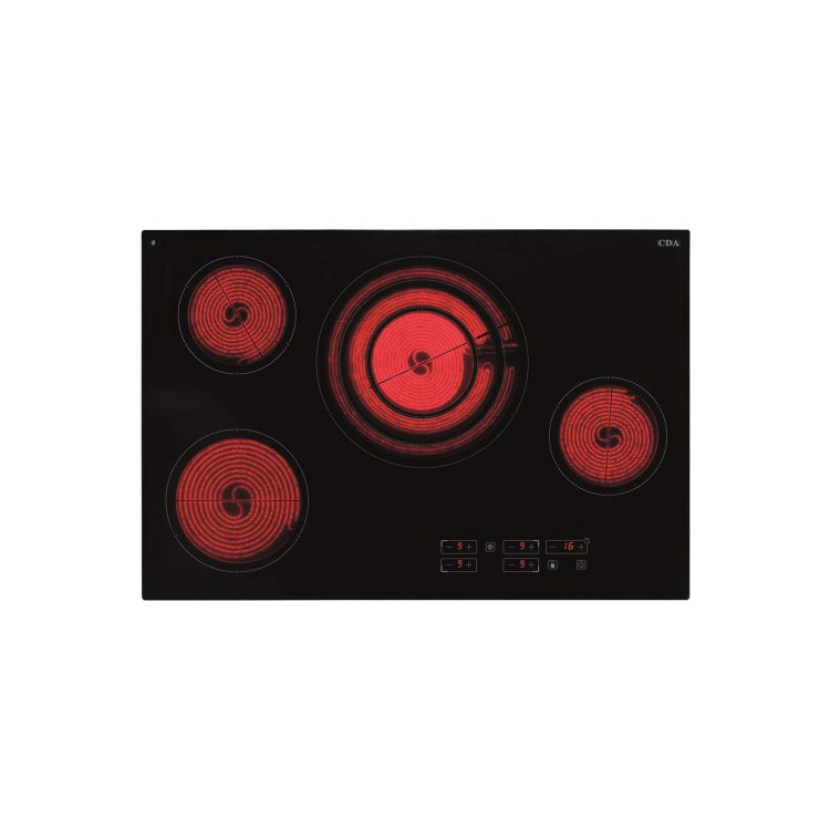 CDA HC7620FR 77cm Wide Touch Control Four Zone Frameless Ceramic Hob Black