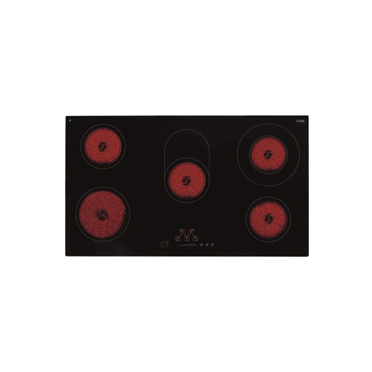 CDA HC9620FR 90cm Touch Control Five Zone Frameless Ceramic Hob Black