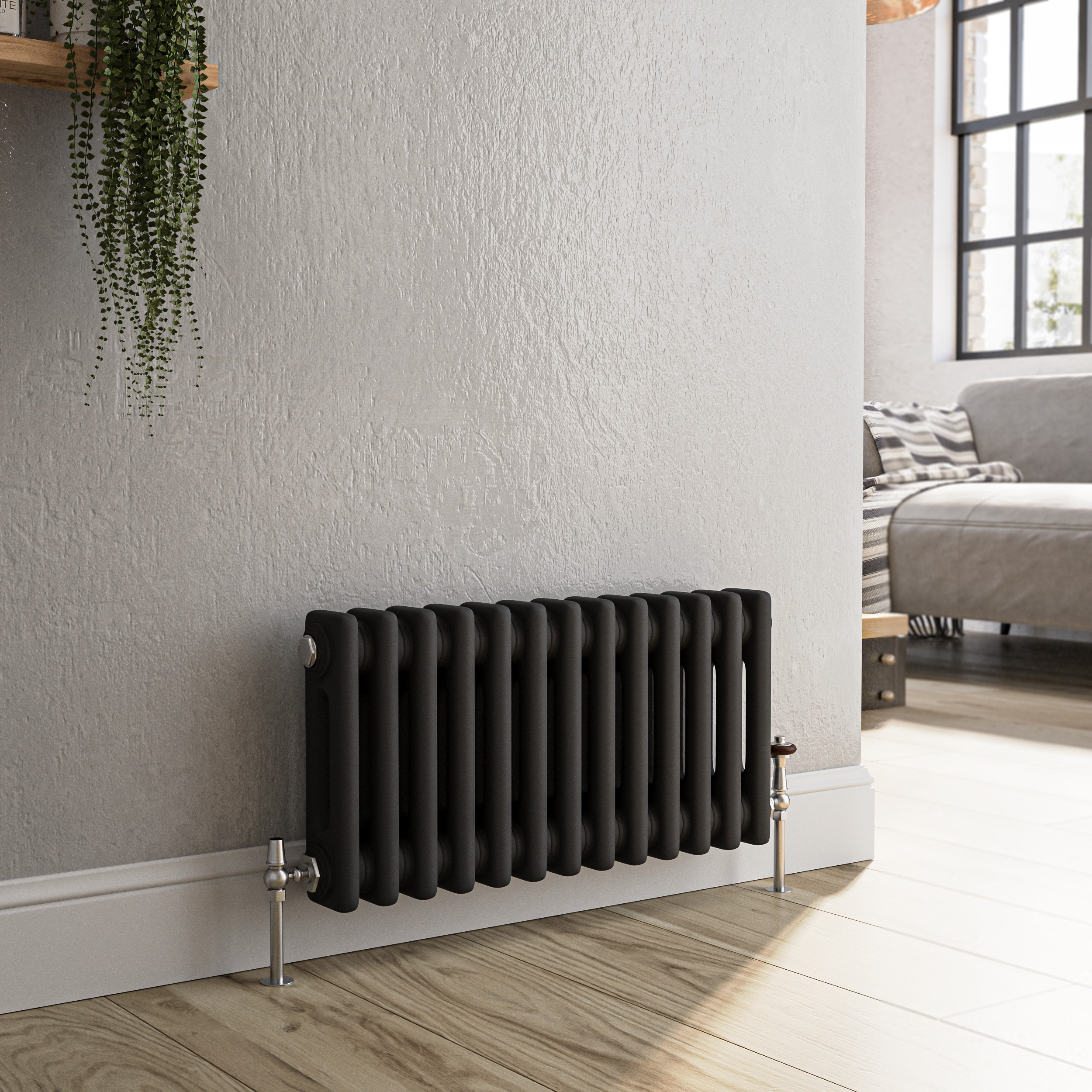 Midnight Horizontal Double Column Traditional Radiator 300x605mm 1062 BTU Cast Iron Style