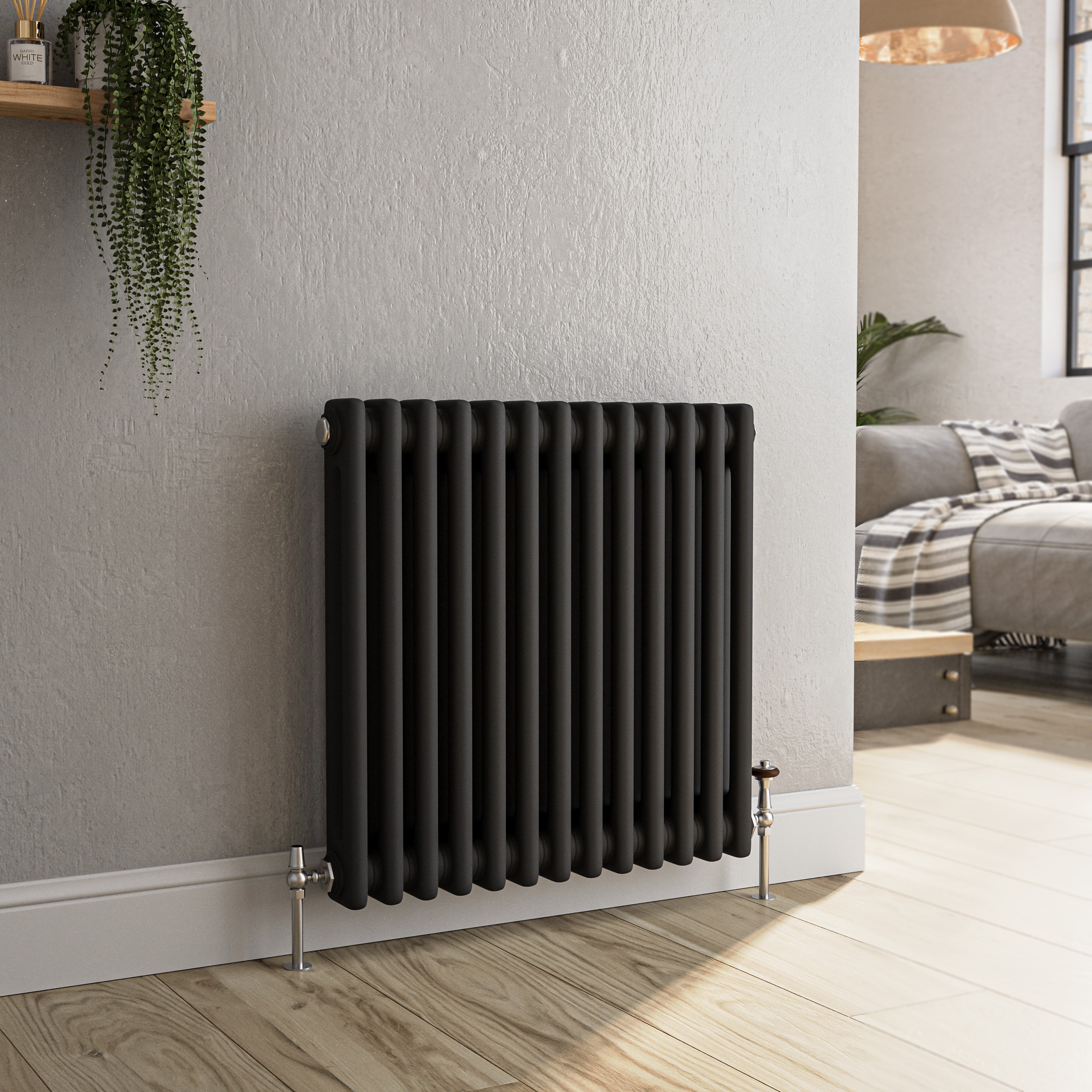 Reggio Midnight  Horizontal Double Column Traditional Radiator 600X605mm 2045 Btu Cast Iron Style HCD13-600-BCT