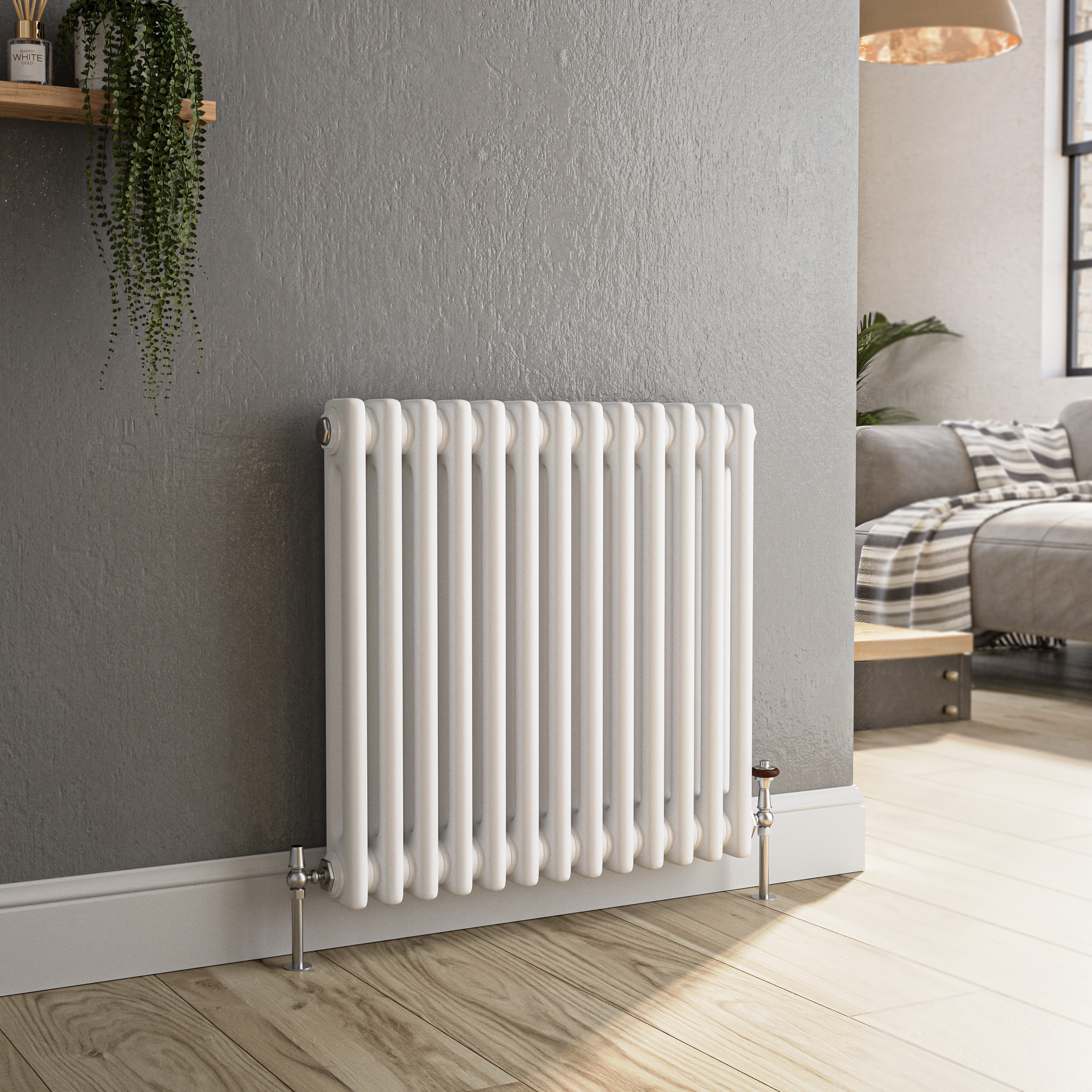 Reggio  Horizontal Double Column Traditional Radiator 600X605mm 2045 Btu Cast Iron Style HCD13-600-WCT