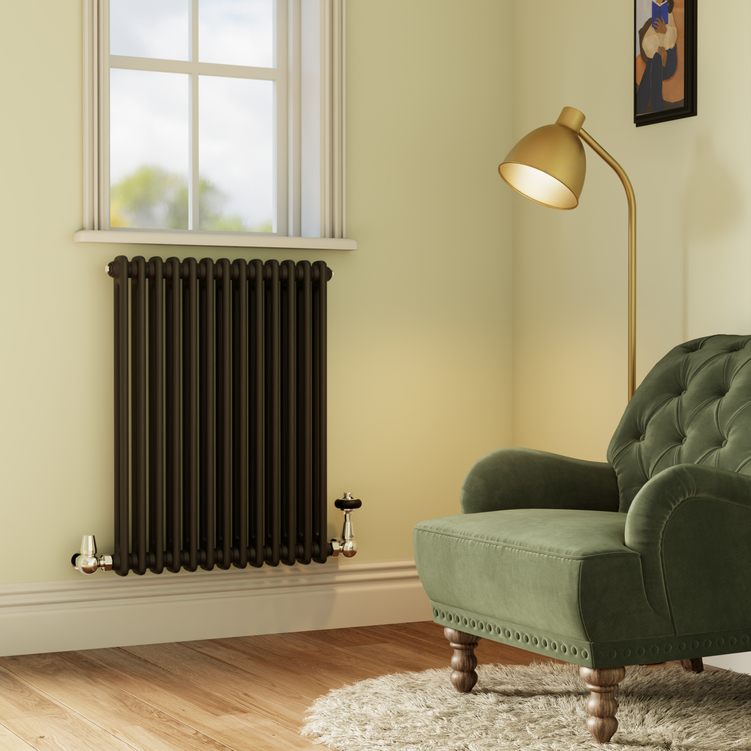 Reggio Midnight Black Horizontal Double Column Radiator 800x605mm 2680 BTU - Cast Iron Style