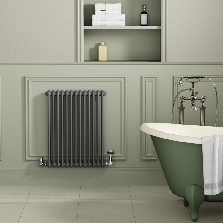 Reggio Anthracite Horizontal Double Column Radiator 800x605mm 2680 BTU - Cast Iron Style