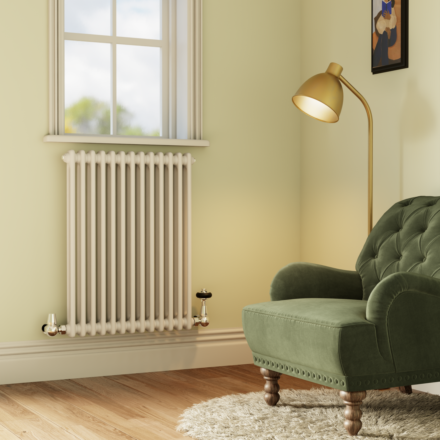 Reggio  Horizontal Double Column Radiator 800X605mm 2680 Btu Cast Iron Style HCD13-800-WCT