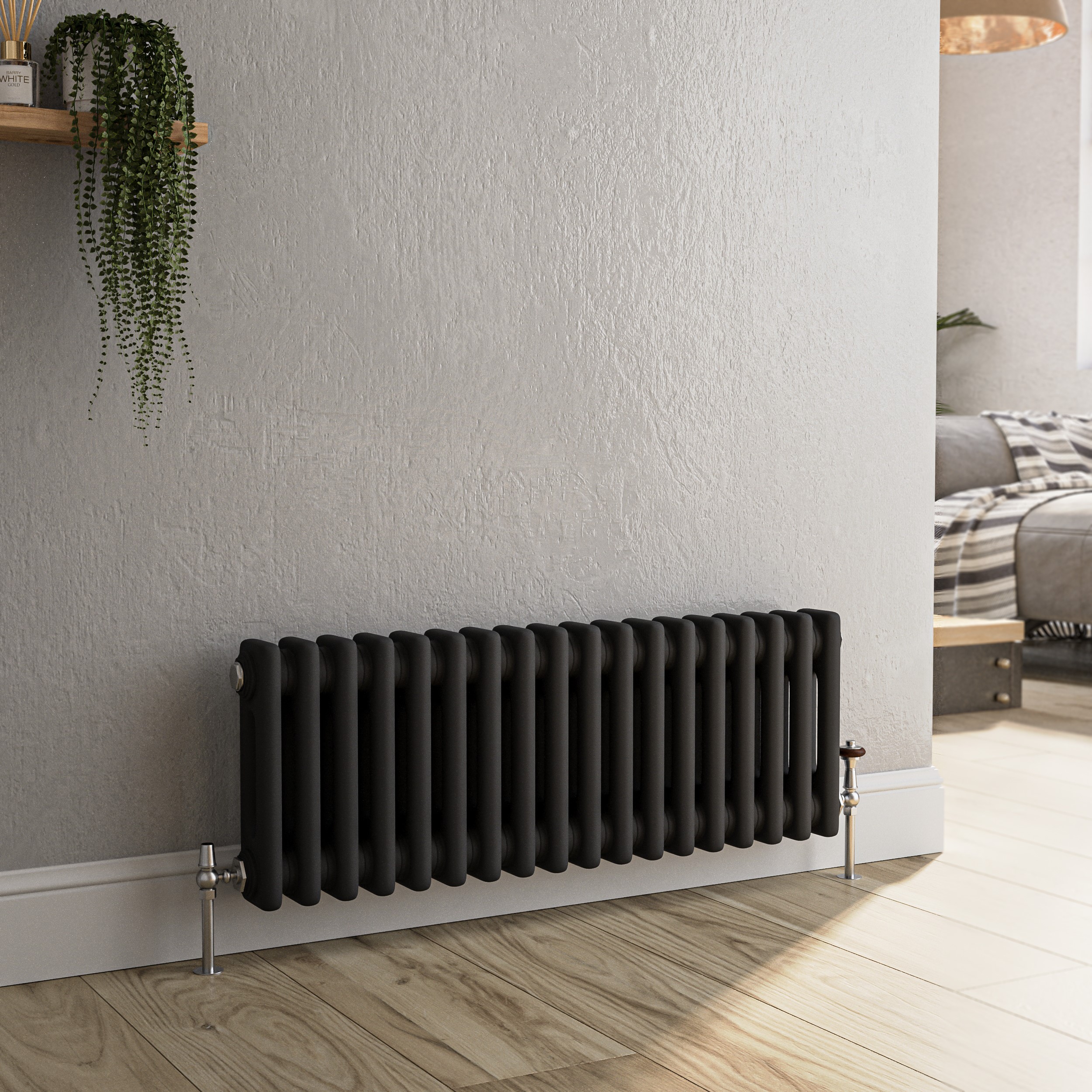 Midnight Horizontal Double Column Traditional Radiator 300x830mm 1470 BTU Cast Iron Style