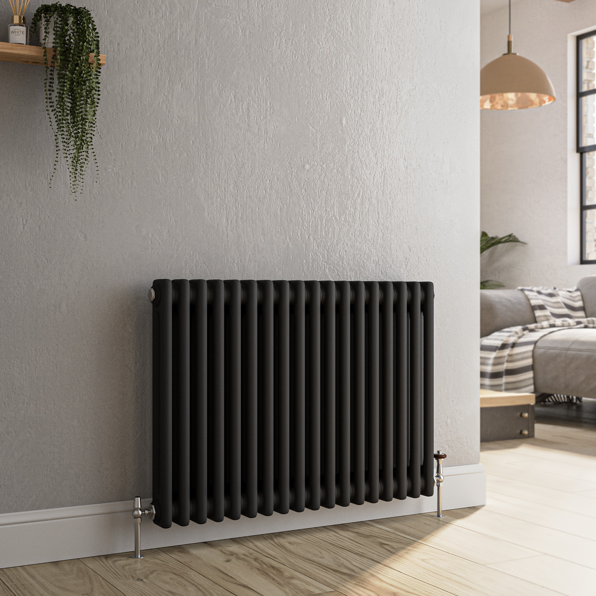 Reggio Midnight  Horizontal Double Column Traditional Radiator 600X830mm 2832 Btu Cast Iron Style HCD18-600-BCT