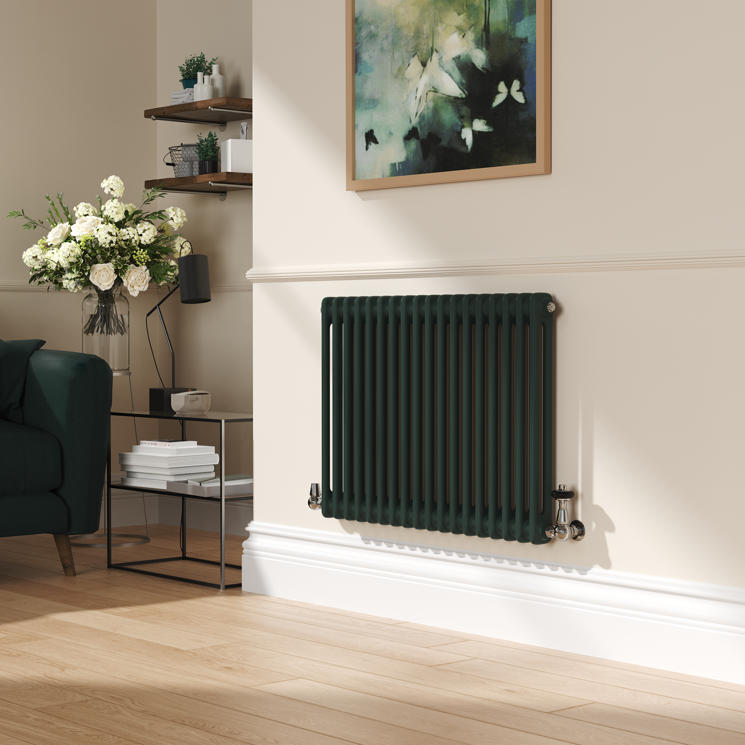 Reggio Evergreen Horizontal Double Column Traditional Radiator 600X830mm 2832 Btu Cast Iron Style HCD18-600-EGCT