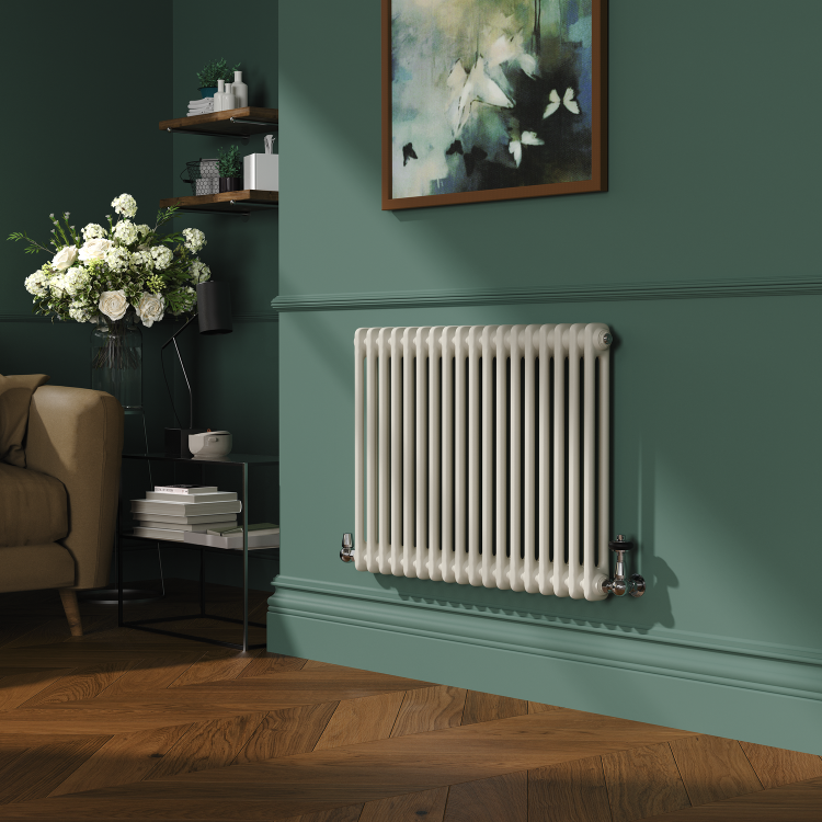 Reggio Linen Horizontal Double Column Traditional Radiator 600x830mm 2832 BTU - Cast Iron Style