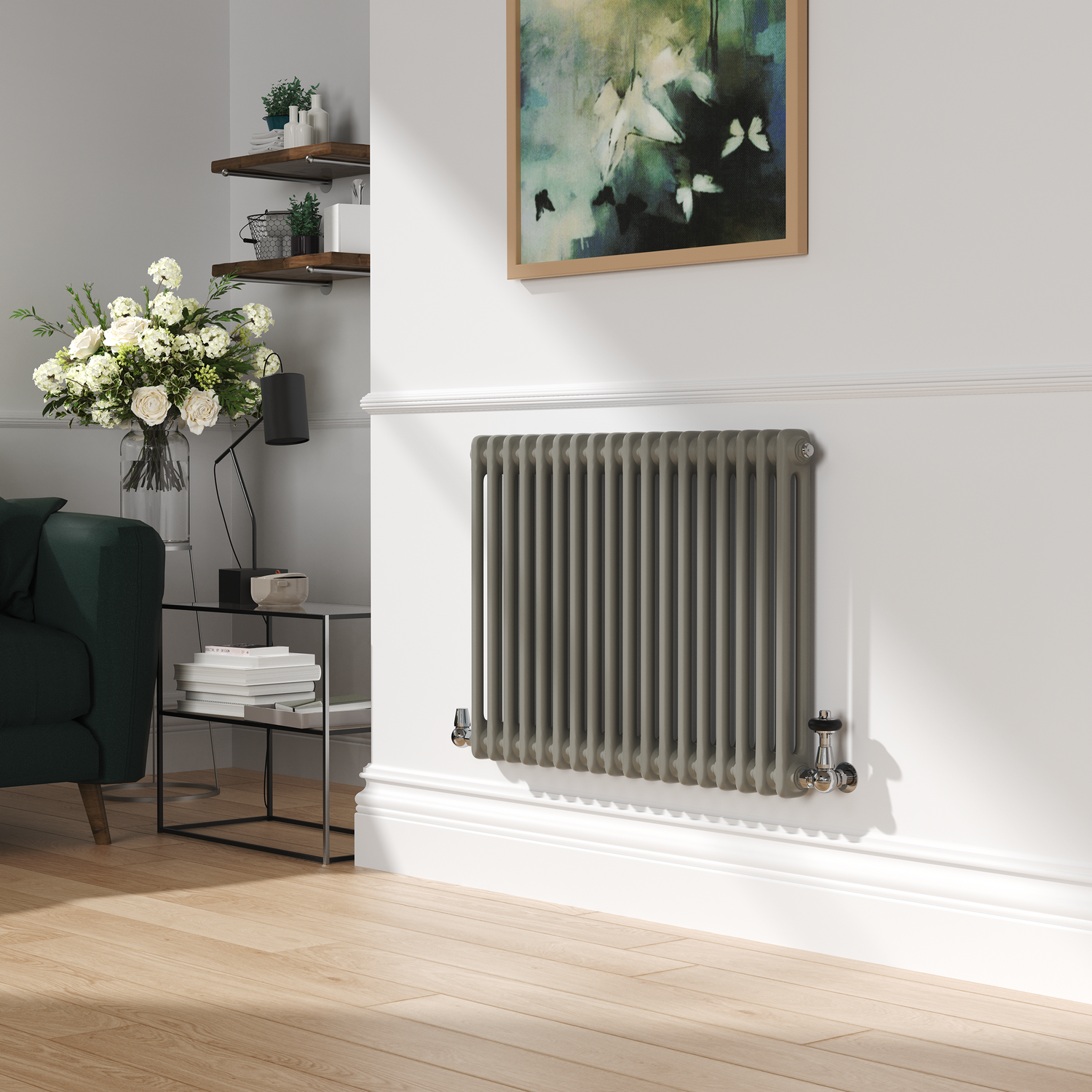 Smoked Horizontal Double Column Traditional Radiator 600x830mm 2832 BTU Cast Iron Style