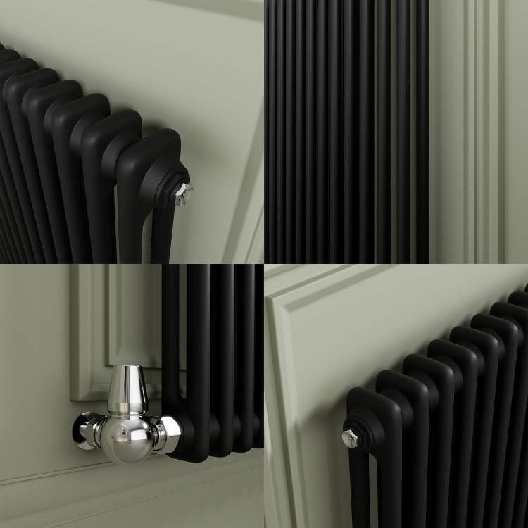 Reggio Midnight Black Horizontal Double Column Traditional Radiator 800x830mm 2832 BTU - Cast Iron Style