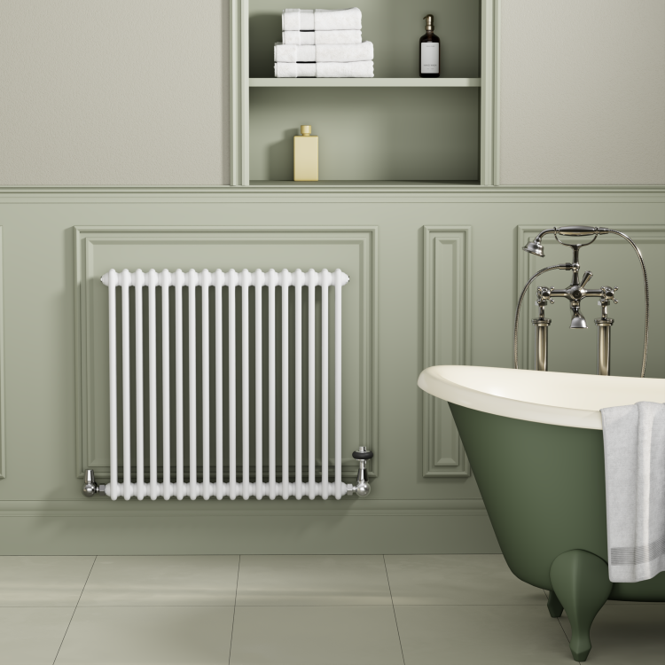 Reggio White Horizontal Double Column Traditional Radiator 800x830mm 2832 BTU - Cast Iron Style