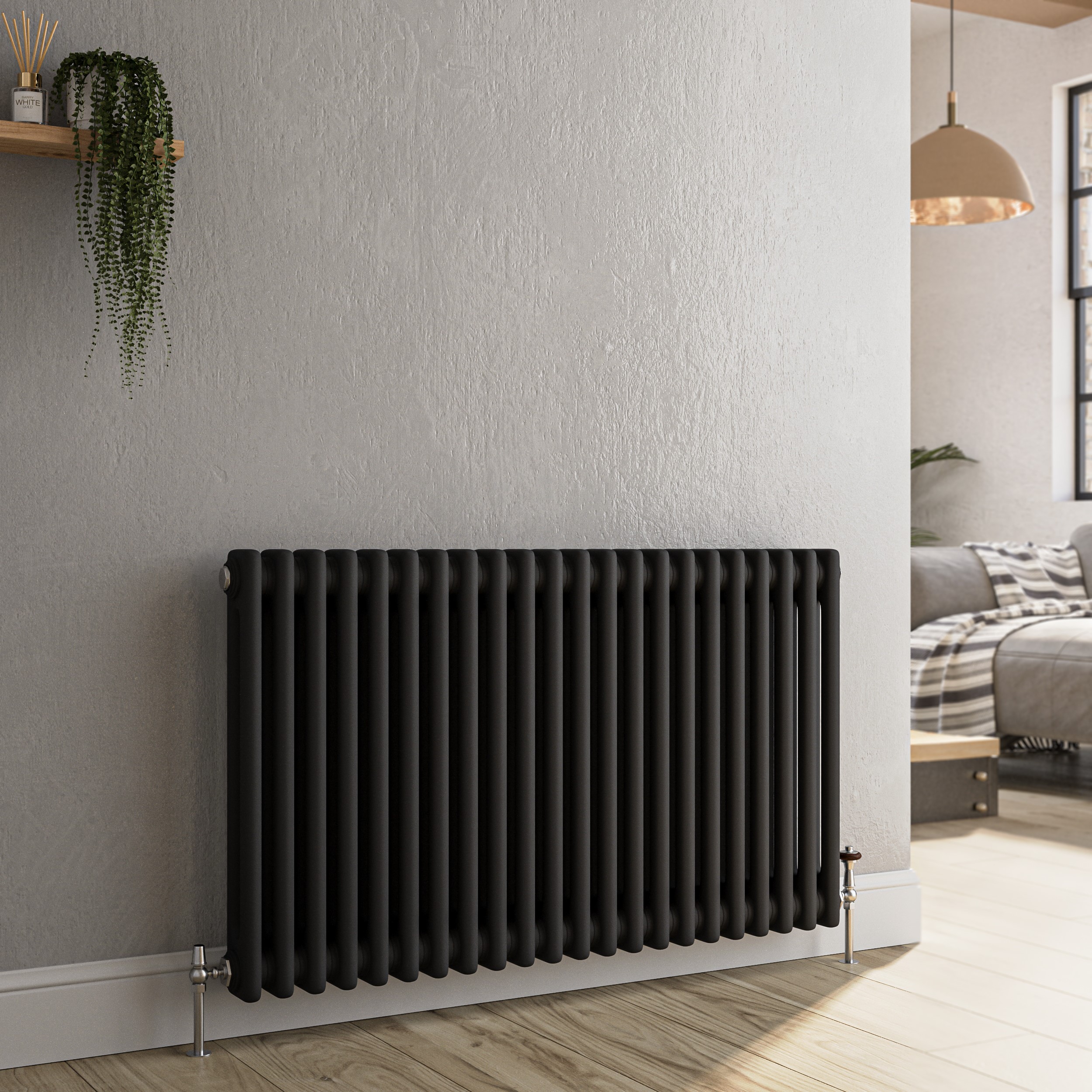 Midnight Horizontal Double Column Traditional Radiator 600x1010mm 3462 BTU Cast Iron Style