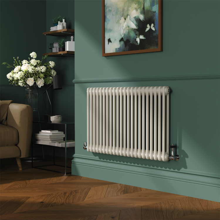Reggio Linen Horizontal Double Column Traditional Radiator 600x1010mm 3462 BTU - Cast Iron Style