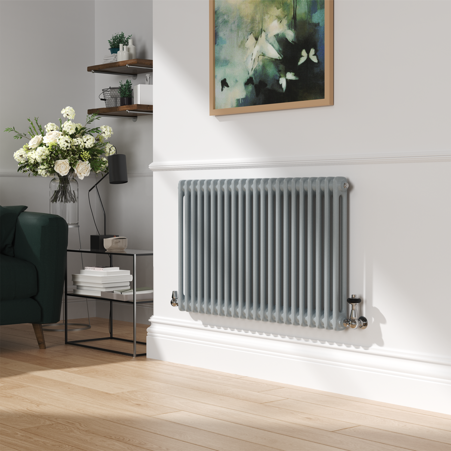 Salt & Pepper Horizontal Double Column Traditional Radiator 600x1010mm 3462 BTU Cast Iron Style