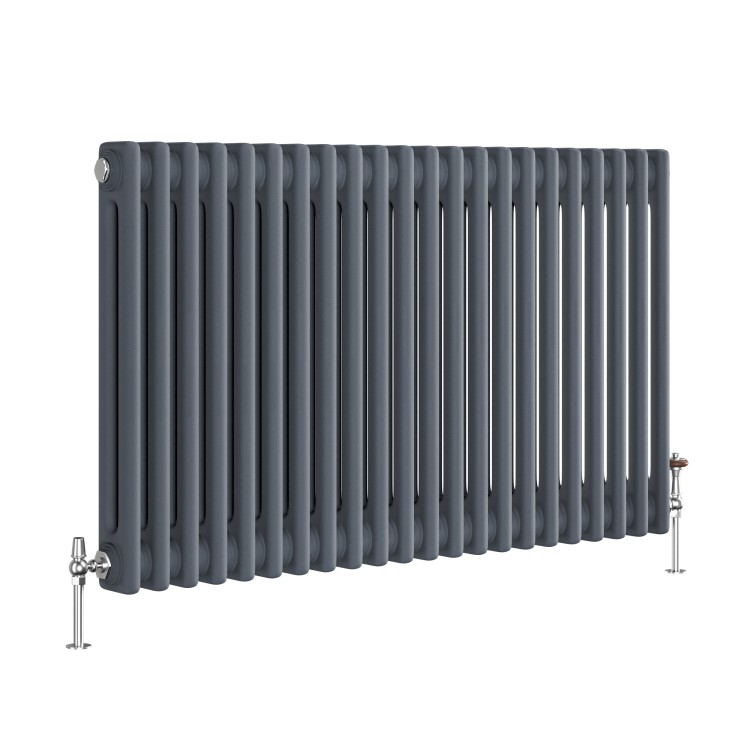 GRADE A1 - Reggio Anthracite Horizontal Double Column Traditional Radiator 600x1010mm 3462 BTU - Cast Iron Style
