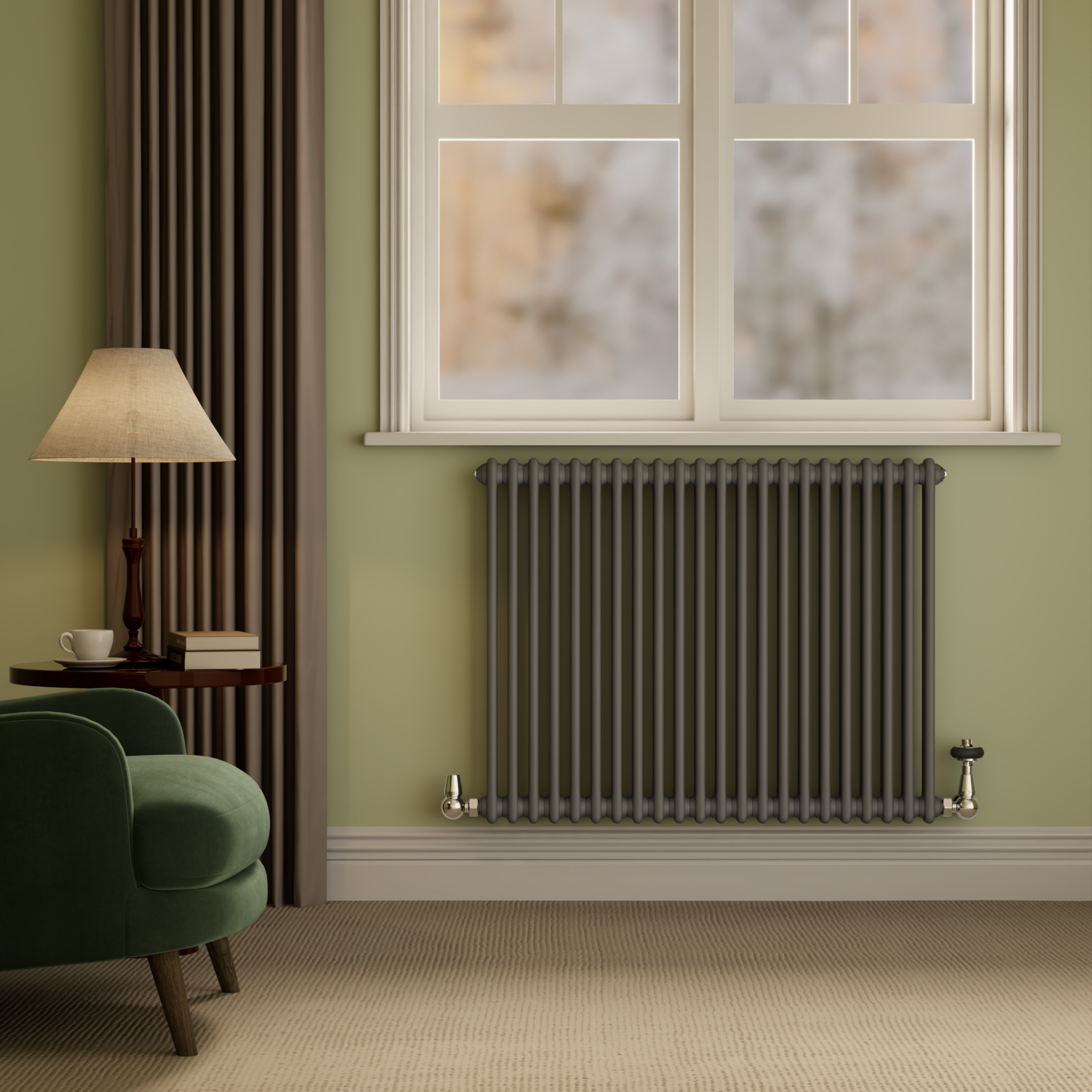 Reggio Anthracite Horizontal Double Column Radiator 800x1010mm 4535 BTU - Cast Iron Style