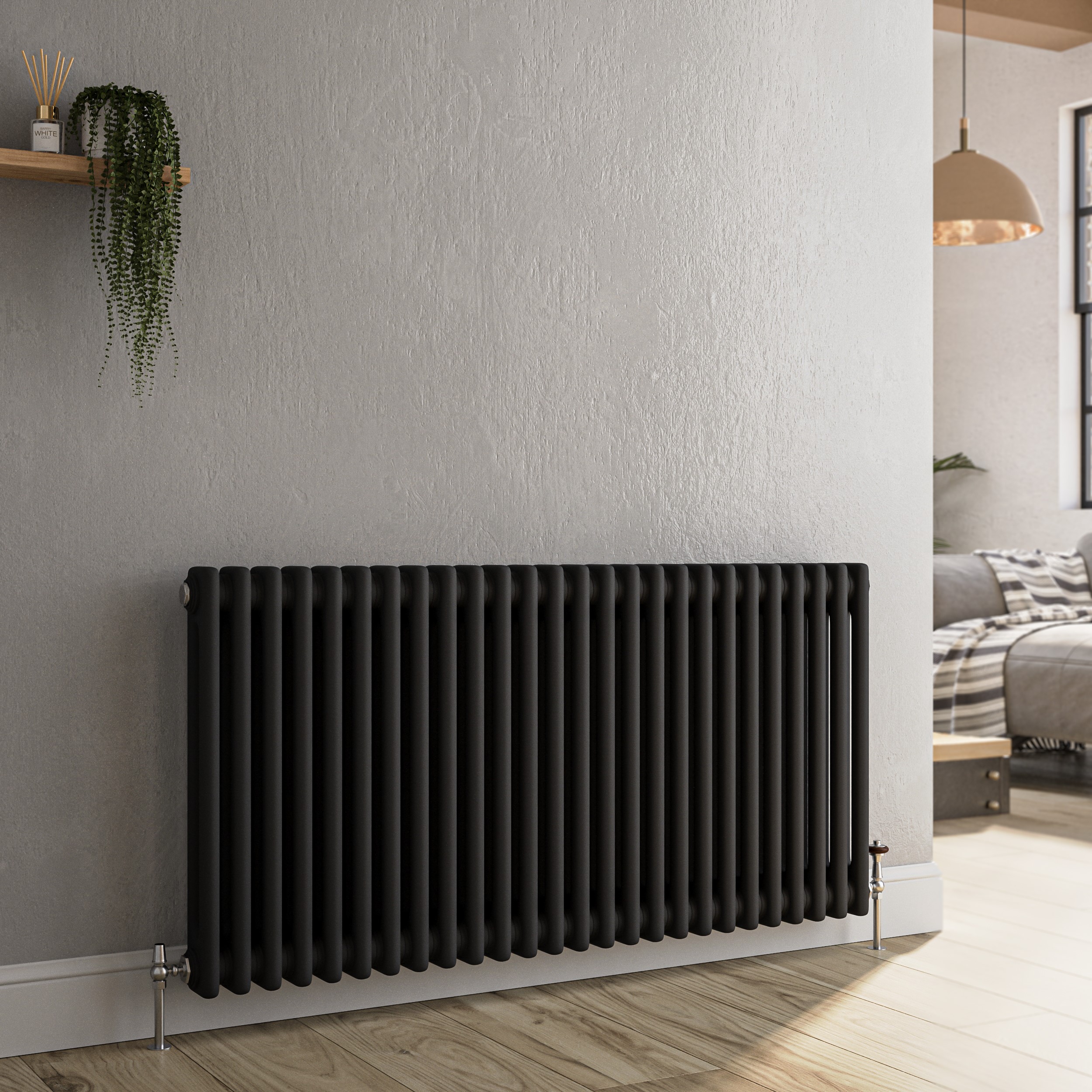 Midnight Horizontal Double Column Traditional Radiator 600x1190mm 4091 BTU Cast Iron Style