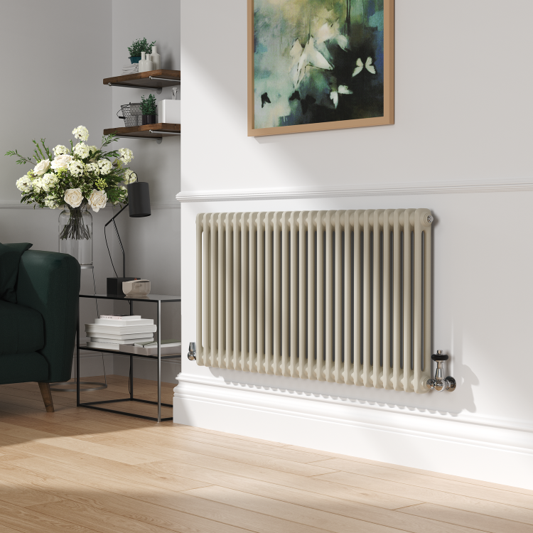Reggio Linen Horizontal Double Column Traditional Radiator 600x1190mm 4091 BTU - Cast Iron Style
